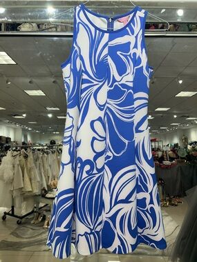 LILLY PULITZER Scuba Fabric Blue and White Floral A-Line Dress